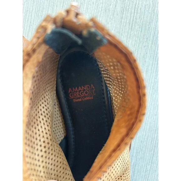 Amanda Gregory Leather Mesh Back Zipper Ankle Flat Sandal Hand Cobbled 8 - Picture 7 of 9